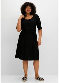 Große Größen Kleid aus Crêpe, mit Bindegürtel und Taschen Gr. 54 schwarz von sheego für Damen