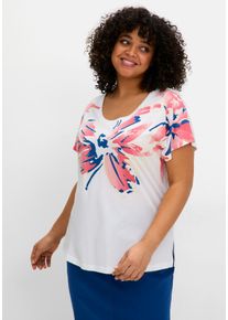 Große Größen Shirt mit weitem Rundhals und großem Blütenprint Gr. 56/58 beige geblümt von sheego für Damen