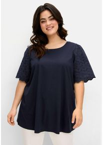 Große Größen Shirt mit Flügelärmeln aus Lochspitze Gr. 44/46 blau von sheego für Damen