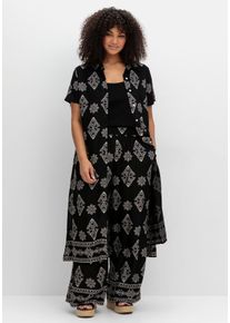 sheego by Joe Browns Große Größen Extralange Bluse mit Ornamentdruck Gr. 52 schwarz von sheego für Damen