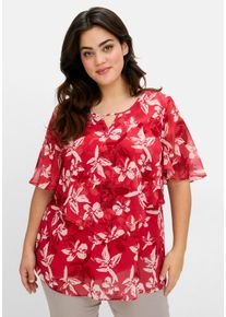 Große Größen Chiffontunika mit Blütenprint und Flügelärmeln Gr. 54 rot geblümt von sheego für Damen