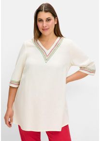 Große Größen Tunika mit Stickereien, mit Leinenanteil Gr. 50 beige von sheego für Damen