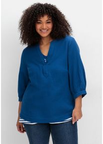 Große Größen Tunika mit 3/4-Arm und V-Schlitz, aus Musselin Gr. 48 blau von sheego für Damen
