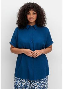 Große Größen Kurzarm-Hemdbluse im Materialmix Gr. 42 blau von sheego für Damen