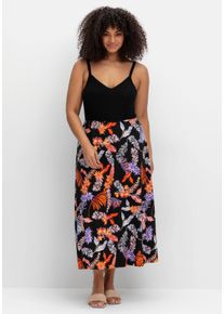 Große Größen Sommerkleid mit Blumenprint, in Midilänge Gr. 48 schwarz geblümt von sheego für Damen