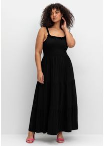 Große Größen Maxikleid mit Smok-Oberteil und Volantrock Gr. 44 schwarz von sheego für Damen