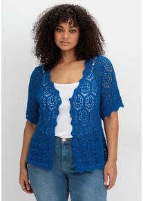 sheego by Joe Browns Große Größen Ajour-Strickjacke mit kurzem Arm Gr. 44/46 blau von sheego für Damen