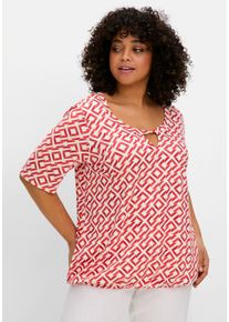 Große Größen Shirt mit Alloverprint und Cut-out vorn Gr. 52/54 rot bedruckt von sheego für Damen