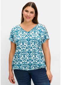 Große Größen Ausbrenner-Shirt mit Gummizugbund Gr. 44/46 blau von sheego für Damen