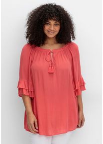 sheego by Joe Browns Große Größen Crinkle-Tunika mit Rüschenärmeln Gr. 58 rot von sheego für Damen