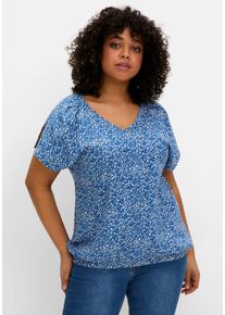 Große Größen Shirt mit Ärmel-Schlitz und Alloverdruck Gr. 56/58 blau bedruckt von sheego für Damen