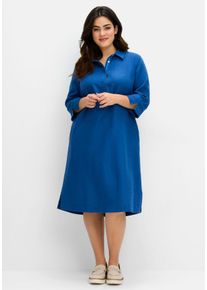Große Größen Hemdblusenkleid aus Leinen-Viskose-Mix Gr. 56 blau von sheego für Damen