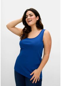 Große Größen Tanktop aus Baumwolle, mit Rundhalsausschnitt Gr. 54 blau von sheego für Damen