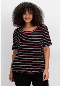 Große Größen Gestreiftes Shirt mit Gummizugbund Gr. 44/46 schwarz gestreift von sheego für Damen