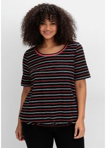 Große Größen Gestreiftes Shirt mit Gummizugbund Gr. 44/46 schwarz gestreift von sheego für Damen