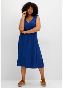 Große Größen Ärmelloses Jerseykleid mit Raffung vorn Gr. 54 blau von sheego für Damen