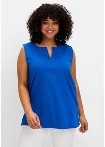 Große Größen Tanktop aus Jersey, mit Biesen am Ausschnitt Gr. 52 blau von sheego für Damen