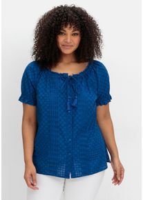 sheego by Joe Browns Große Größen Bluse mit Lochstickerei und Carmen-Ausschnitt Gr. 48 blau von sheego für Damen