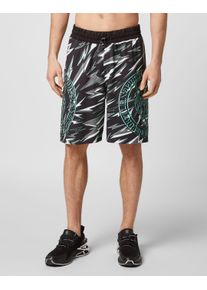 Plein Sport Herren Jogg-Bermudas "Tiger"0263, schwarz, mintgrün, Gr. M, Obermaterial: 88% Baumwolle, 12% Polyester, Hosen