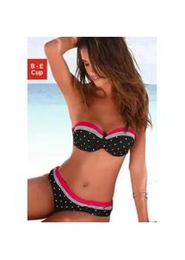 Bandeau-Bikini-Top Lascana "Monroe", Damen, Gr. 44, Cup E, schwarz (schwarz, rot), Recycling-Polyamid, gepunktet, gestreift, Bikini-Oberteile