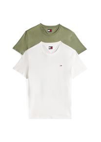 Tommy Jeans Herren Rundhalsshirt "TJM XSLIM 2PACK JERSEY TEE EXT"ecru, aruba grün, casual, Gr. XXL, unifarben, Single Jersey, Obermaterial: 100%
