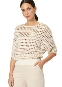 Zero Damen Strickpullover "Zero Streifen-Pullover mit Lochmuster"creambeige, casual, Gr. 36, durchscheinend, Strick, Obermaterial: 50% Baumwolle