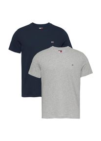 Tommy Jeans Herren Rundhalsshirt "TJM XSLIM 2PACK JERSEY TEE EXT"grau htr, schwarz night navy, casual, Gr. XL, unifarben, Single Jersey,