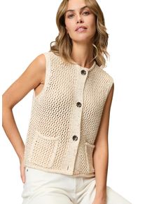 Zero Damen Strickpullover "Zero Strickweste mit Glitzer"creamgold, casual, Gr. 44, durchscheinend, Strick, Obermaterial: 38% Polyester, 37%