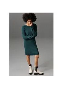 Strickkleid Aniston CASUAL, Damen, Gr. 42, N-Gr, blau (petrol), Grobstrick, Obermaterial: 50% Baumwolle, 50% Polyacryl, unifarben, figurumspielend kniefrei, Rundhals, Rippstrickb&uuml;ndchen, Kleider Strickkleid, mit Rundhals-Ausschnitt