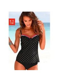 B&uuml;gel-Tankini-Top Lascana "Monroe", Damen, Gr. 46, Cup D, schwarz (schwarz, rot), Polyamid, gepunktet, gestreift, Bikini-Oberteile