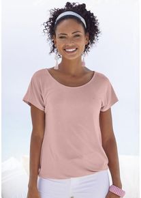 Vivance Kurzarmshirt 'mit Häkelspitze am Rücken' pink Gr. 48/50 für Damen. Rundhals und Spitze. Lässig Geschnitten. Nachhaltig.