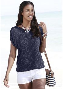 Lascana Kurzarmshirt 'mit Schulterraffung' blau Gr. 36/38 für Damen. Mit Rundhals. Bequem