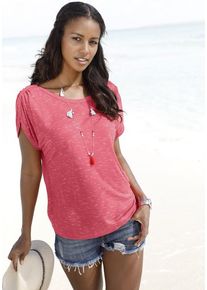 Lascana Kurzarmshirt 'mit Schulterraffung' orange Gr. 32/34 für Damen. Mit Rundhals. Bequem