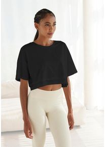 Lascana Kurzarmshirt schwarz Gr. XS (32/34) für Damen. Rundhals und Logostickerei. Lässig Geschnitten. Nachhaltig.