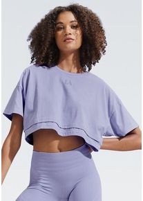 Lascana Kurzarmshirt violett Gr. S (36/38) für Damen. Rundhals und Logostickerei. Lässig Geschnitten. Nachhaltig.