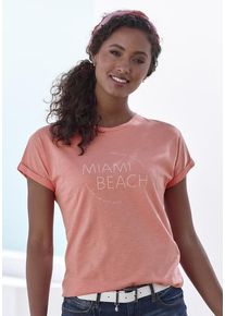 Vivance T-Shirt 'mit modischem Frontprint' peach Gr. 48/50 für Damen. Rundhals und Print. Bequem. Nachhaltig.