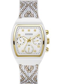 Guess Damen Multifunktionsuhr "RENDEZVOUS"weiß, beige, Armbanduhren, Quarzuhr, Armbanduhr, Damenuhr, Datum, Wochentag, Nylon/Silikonarmband