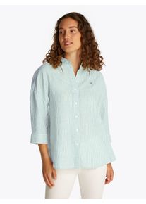 Tommy Hilfiger Damen 3/4-Arm-Shirt "ESS LINEN LOOSE 3-4 SLEEVE SHIRT"classic ithaca, fort grün, casual, Gr. 42, gestreift, Web, Obermaterial: 100%