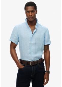 Superdry Herren Kurzarmhemd "VACATION LINEN S/S SHIRT"sea blau chambray, modisch, Gr. S, gemustert, Web, Obermaterial: 100% Seide, Hemden