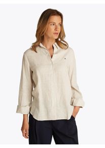 Tommy Hilfiger Damen Hemdbluse "ESS LINEN RELAXED SHIRT"classic ithaca, sandalwood, casual, Gr. 32, gestreift, Web, Obermaterial: 100% Leinen,