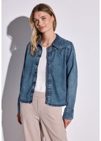 Street One Damen Jeansblusesoft mid indigo, casual, Gr. 36, unifarben, Jeans, 83% Lyocell, 16% Polyester, 1% Elasthan, Blusen, mit Knopfleiste