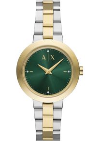 Armani Exchange Damen Quarzuhrsilbergoldfarben, Armbanduhren, Armbanduhr, Damenuhr, Edelstahlarmband, analog, Glassteine