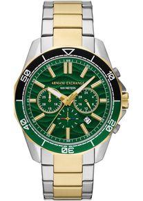 Armani Exchange Herren Chronographsilberfarben, goldfarben, grün, Armbanduhren, Quarzuhr, Armbanduhr, Herrenuhr, Edelstahlarmband, Geschenkidee, Tag