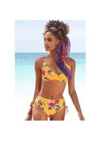 Bikini-Hose Sunseeker "Modern", Damen, Gr. 42, N-Gr, gelb (gelb, bedruckt), Polyamid, bedruckt, floral, Badehosen Bikini-Hose, seitlich regulierbar