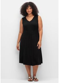 Große Größen Ärmelloses Jerseykleid mit Raffung vorn Gr. 58 schwarz von sheego für Damen