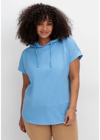 Große Größen Kapuzensweatshirt mit kurzen Ärmeln Gr. 44 blau von sheego für Damen