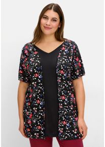 Große Größen Shirt in 2-in-1-Optik, mit Blumendruck Gr. 54 schwarz geblümt von sheego für Damen