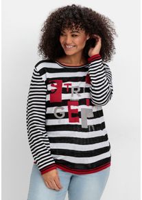 Große Größen Pullover mit Ringeln und Glitzerdetails Gr. 54 schwarz gestreift von sheego für Damen
