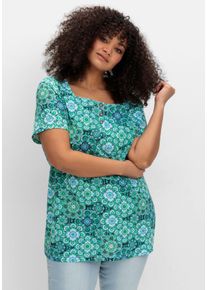 Große Größen Jerseyshirt mit Blumendruck und Karreeausschnitt Gr. 56 blau geblümt von sheego für Damen