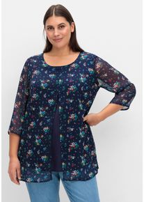 Große Größen Longtunika im Lagenlook, mit Blumenprint Gr. 52 blau geblümt von sheego für Damen